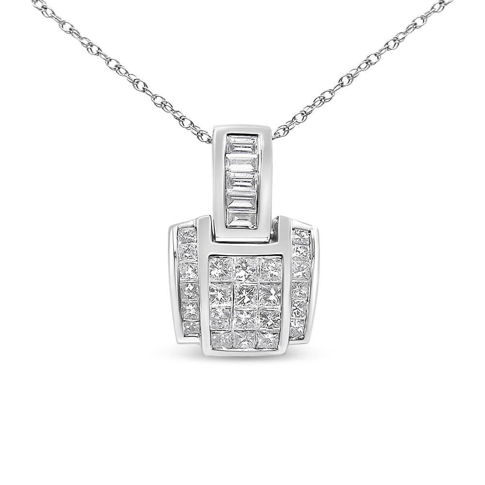 14K White Gold 2 1/5 Cttw Princess Cut Composite Diamond Pendant with Diamond Bale Pendant Necklace (H-I Color,SI1-SI2 Clarity) - NO CHAIN INCLUDED
