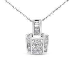14K White Gold 2 1/5 Cttw Princess Cut Composite Diamond Pendant with Diamond Bale Pendant Necklace (H-I Color,SI1-SI2 Clarity) - NO CHAIN INCLUDED
