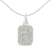 .925 Sterling Silver 1 cttw Diamond Block Pendant Necklace (I-J, I3-Promo)
