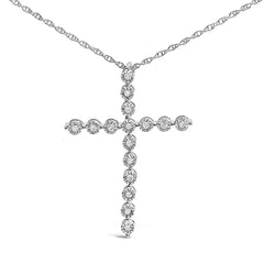 .925 Sterling Silver 1/6 Cttw Brilliant-Cut Diamond Miracle-Set Shared Prong Cross 18" Pendant Necklace (I-J Color, I2-I3 Clarity)