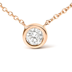 10K Rose Gold 3/10 Carat Round Brilliant-Cut Diamond Modern Bezel-Set Solitaire 16"-18" Pendant Necklace (H-I Color, SI2-I1 Clarity)
