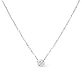 10K White Gold 1/2 Carat Round Brilliant-Cut Diamond Modern Bezel-Set Solitaire 16"-18" Pendant Necklace (H-I Color, SI2-I1 Clarity)