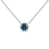 14K White Gold 1/2 Cttw Blue Lab Grown Diamond Modern Bezel-Set Solitaire 16"-18" Pendant Necklace (Blue Color, VS2-SI1 Clarity)