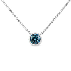 14K White Gold 1/2 Cttw Blue Lab Grown Diamond Modern Bezel-Set Solitaire 16"-18" Pendant Necklace (Blue Color, VS2-SI1 Clarity)