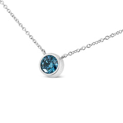 14K White Gold 1/2 Cttw Blue Lab Grown Diamond Modern Bezel-Set Solitaire 16"-18" Pendant Necklace (Blue Color, VS2-SI1 Clarity)