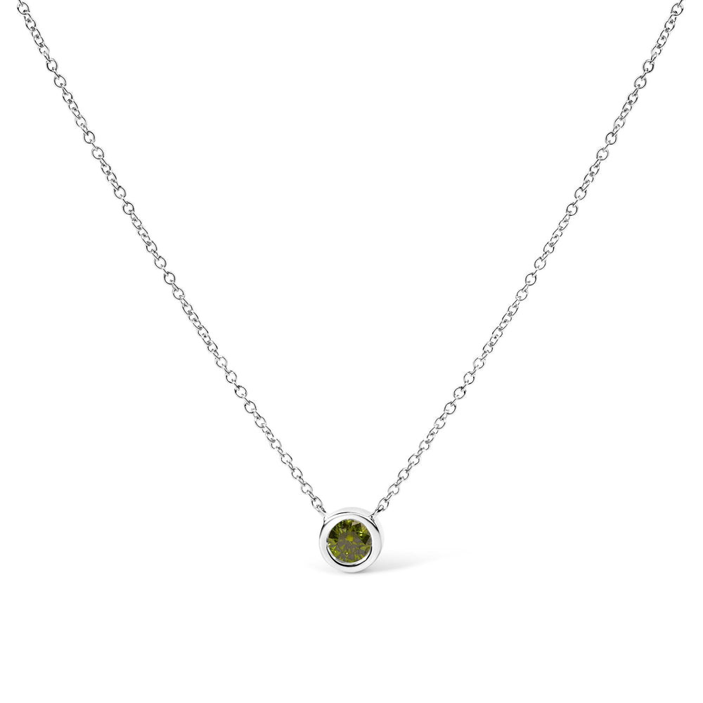 14K White Gold 1/2 Cttw Green Lab Grown Diamond Bezel-Set Solitaire 18" Pendant Necklace (Green Color, VS1-VS2 Clarity)