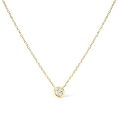 10K Gold Round Brilliant-Cut Diamond Modern Bezel-Set Solitaire 16"-18" Pendant Necklace (H-I Color, SI2-I1 Clarity)