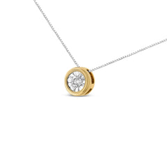 10K Yellow Gold 1/10 Cttw Bezel Solitaire Round-Cut Diamond 18" Pendant Necklace (J-K Color, I2-I3 Clarity)