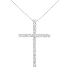 10Kt White Gold 1 cttw Diamond Cross Pendant Necklace (H-I, I1-I2)