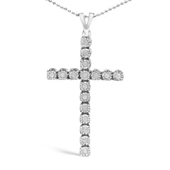 .925 Sterling Silver 1/4 Cttw Diamond Miracle Set Cross Unisex Pendant Necklace 18" (I-J Color, I3 Clarity)