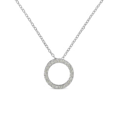.925 Sterling Silver 1/4 Cttw Round-cut Diamond Open Circle Halo 18" Pendant Necklace (I-J Color, I2-I3 Clarity)