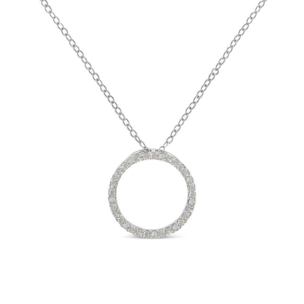 .925 Sterling Silver 1/3 Cttw Round-Cut Diamond Open Circle Halo 18" Pendant Necklace (I-J Color, I2-I3 Clarity)