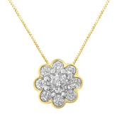 2 Micron 10K Yellow Gold plated .925 Sterling Silver 1/4 cttw Diamond Cluster Pendant Necklace (I-J, I2-I3)