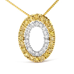 14K Yellow Gold Plated .925 Sterling Silver 1/2 Cttw Color Treated Diamond Double Oval Shape 18" Pendant Necklace (Yellow Color, I2-I3 Clarity)
