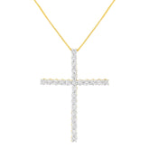 .925 Sterling Silver 3.0 Cttw Round Shape Diamond 1-1/2" Cross Pendant with Box Chain Necklace (J-K Color, I2-I3 Clarity) - 18"