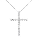 .925 Sterling Silver 4.0 Cttw Diamond 2-1/4" Cross Pendant with Box Chain Necklace (I-J Color, I1-I2 Clarity) - 18"