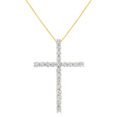 10K Yellow Gold Plated .925 Sterling Silver 4.0 Cttw Round Cut Diamond Cross Pendant Necklace (J-K Color, I1-I2 Clarity) - 18"