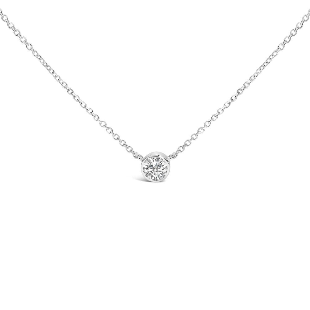 14K White Gold 1.00 Cttw Bezel Set Round Lab-Grown Diamond Solitaire 18" Pendant Necklace (F-G Color, VS1-VS2 Clarity)
