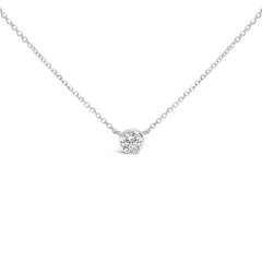 14K White Gold 1.0 Cttw Round Brilliant-Cut Diamond Modern Bezel-Set Solitaire Adjustable 16"-18" Pendant Necklace (G-H Color, SI1-SI2 Clarity)