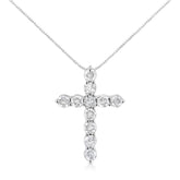 .925 Sterling Silver 1.0 Cttw Prong Set Round-Cut Diamond Cross 18" Pendant Necklace (I-J Color, I2-I3 Clarity)