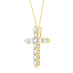 10K Yellow Gold Plated .925 Sterling Silver 1 cttw Prong Set Diamond Cross 18" Pendant Necklace (J-K Color, I1-I2 Clarity)