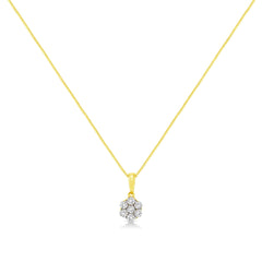 14K Yellow Gold 1/4 Cttw Prong Set Round-Cut Diamond 7 Stone Floral Cluster 18" Pendant Necklace (H-I Color, I1-I2 Clarity)