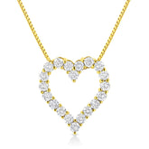 14K Yellow Gold Plated .925 Sterling Silver 2.0 Cttw Round Cut Diamond Classic Open Heart 18" Pendant Necklace (K-L Color, I2-I3 Clarity)