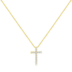10K Yellow Gold 1/2 Cttw Round Brilliant Cut Diamond Cross 18" Pendant Necklace (J-K Color, I2-I3 Clarity)
