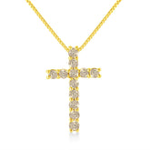 10K Yellow Gold Plated .925 Sterling Silver 1/2 Cttw Fancy Champagne Diamond Cross 18" Pendant Necklace (K-L Color, I1-I2 Clarity)