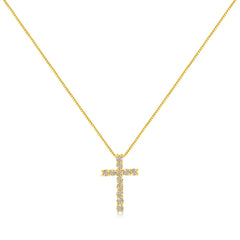 10K Yellow Gold Plated .925 Sterling Silver 1/2 Cttw Fancy Champagne Diamond Cross 18" Pendant Necklace (K-L Color, I1-I2 Clarity)