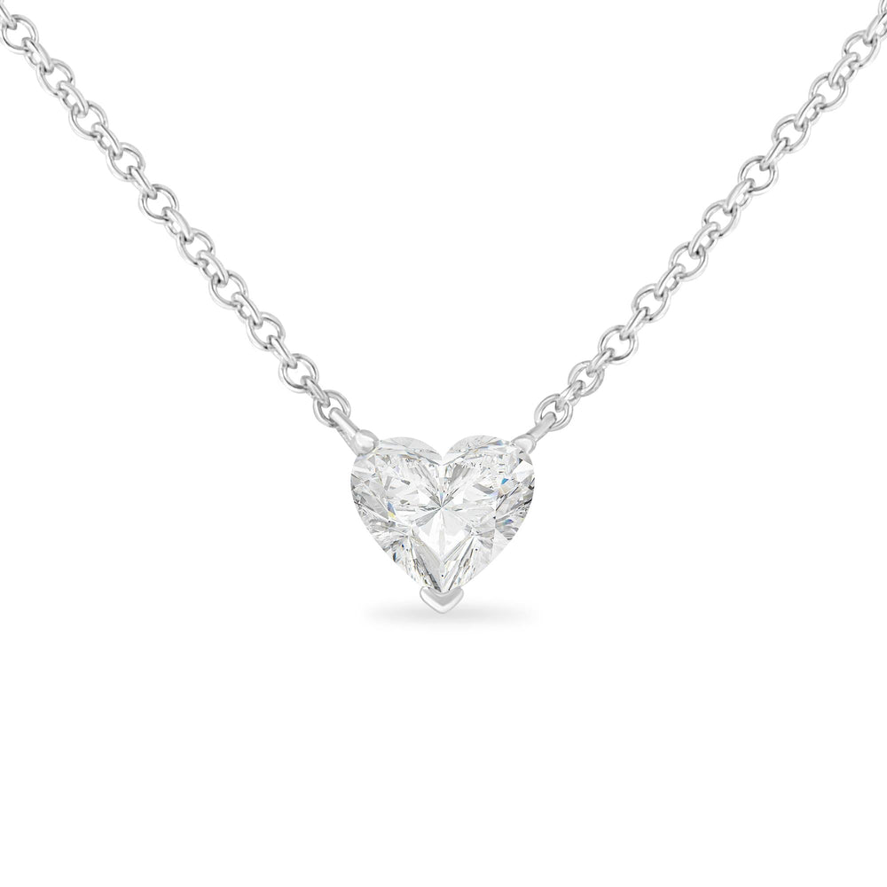 IGI Certified 14k White Gold 1/2 cttw Lab Grown Heart Shape Diamond Solitaire 18" Pendant Necklace (E-F Color, SI1-SI2 Clarity)