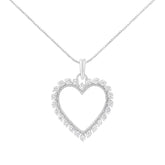 .925 Sterling Silver 1/2 Cttw Prong Set Diamond Encrusted Open Heart 18" Inch Pendant Necklace (I-J Color, I1-I2 Clarity)