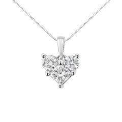 10K White Gold 1/2 Cttw Round and Princess-Cut Diamond Heart Shape 18" Pendant Necklace (H-I Color, SI2-I1 Clarity)