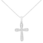 .925 Sterling Silver 1/4 Cttw Diamond Inlaid Cross 18" Pendant Necklace (I-J Color, I1-I2 Clarity)