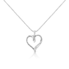 .925 Sterling Silver 1/10 Cttw Prong-Set Round Cut Diamond Open Heart 18" Pendent Necklace (I-J Color, I2-I3 Clarity)