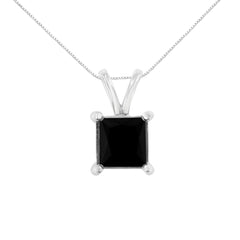 .925 Sterling Silver Treated Black Princess Diamond Solitaire Pendant Necklace (Black)