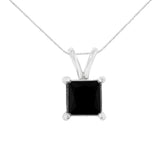 .925 Sterling Silver Treated Black Princess Diamond Solitaire Pendant Necklace (Black)