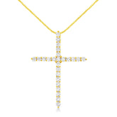 10K Yellow Gold 2.0 Cttw Round Brilliant Cut Diamond Cross Pendant Necklace with Box Chain (J-K Color, I2-I3 Clarity) - 18"