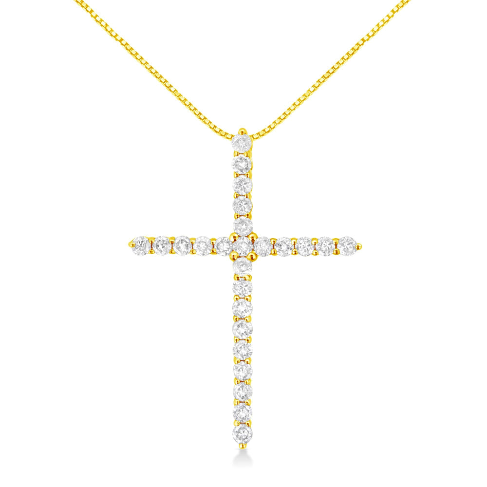 10K Yellow Gold Plated .925 Sterling Silver 2.0 Cttw Round Cut Diamond Cross Pendant Necklace (J-K Color, I1-I2 Clarity) 18"