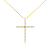 10K Yellow Gold Plated .925 Sterling Silver 3.0 Cttw Prong-Set Round Brilliant Cut Diamond Cross 18" Pendant Necklace (J-K Color, I1-I2 Clarity)