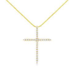 10K Yellow Gold Plated .925 Sterling Silver 3.0 Cttw Prong-Set Round Brilliant Cut Diamond Cross 18" Pendant Necklace (J-K Color, I1-I2 Clarity)