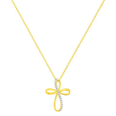 .925 Sterling Silver Diamond Accent Cross Ribbon 18" Pendant Necklace (I-J Color, I2-I3 Clarity)