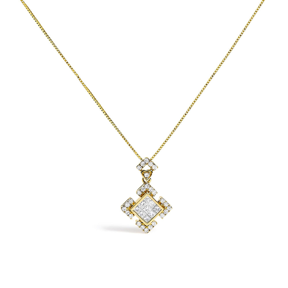 10K Yellow Gold 3/8 Cttw Princess Diamond Geometric Pendant Necklace