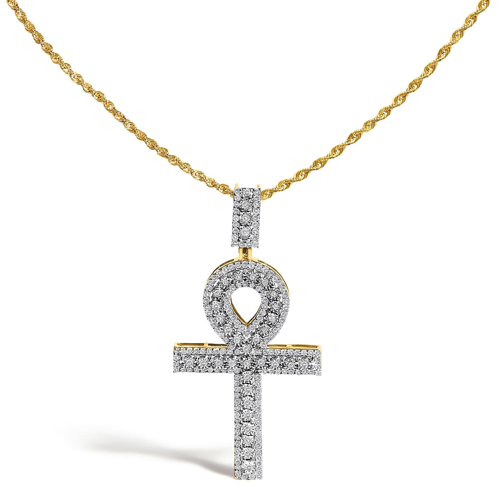 Men's 10K Yellow Gold 1.00 Cttw Diamond Ankh Cross Pendant Necklace