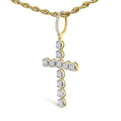 10K Yellow Gold 5/8 Cttw Miracle Set Round Diamond Circle Link Cross Pendant Necklace for Men (H-I Color, SI1-SI2 Clarity) - NO CHAIN INCLUDED