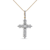 10K Yellow Gold 7/8 Cttw Round & Baguette Diamond Zigzag Pattern Cross Pendant Necklace (H-I Color, SI2-I1 Clarity) - NO CHAIN INCLUDED