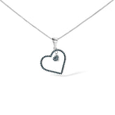 925 Sterling Silver 1/3ct TDW Blue Treated Diamond Heart Pendant Necklace
