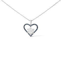 925 Sterling Silver 1/10ct TDW Blue Treated Diamond Heart Pendant Necklace