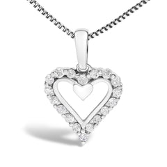 .925 Sterling Silver 1/5 Cttw Diamond Open Heart Pendant Necklace (I-J Color, I2-I3 Clarity) - 18" Inches