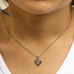.925 Sterling Silver 1/5 Cttw Blue Diamond Open Heart Pendant Necklace (I-J Color, I2-I3 Clarity) - 18" Inches